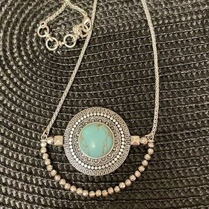 Antique look Silvertone and Turquoise Necklace